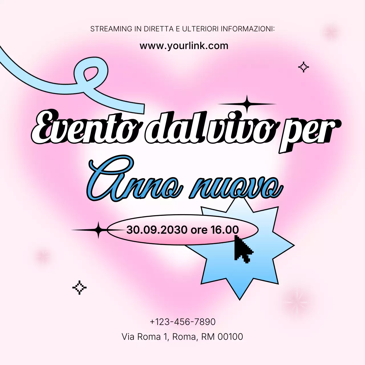 Annuncio dell'evento Pink Blue Y2K per i social media di Capodanno
