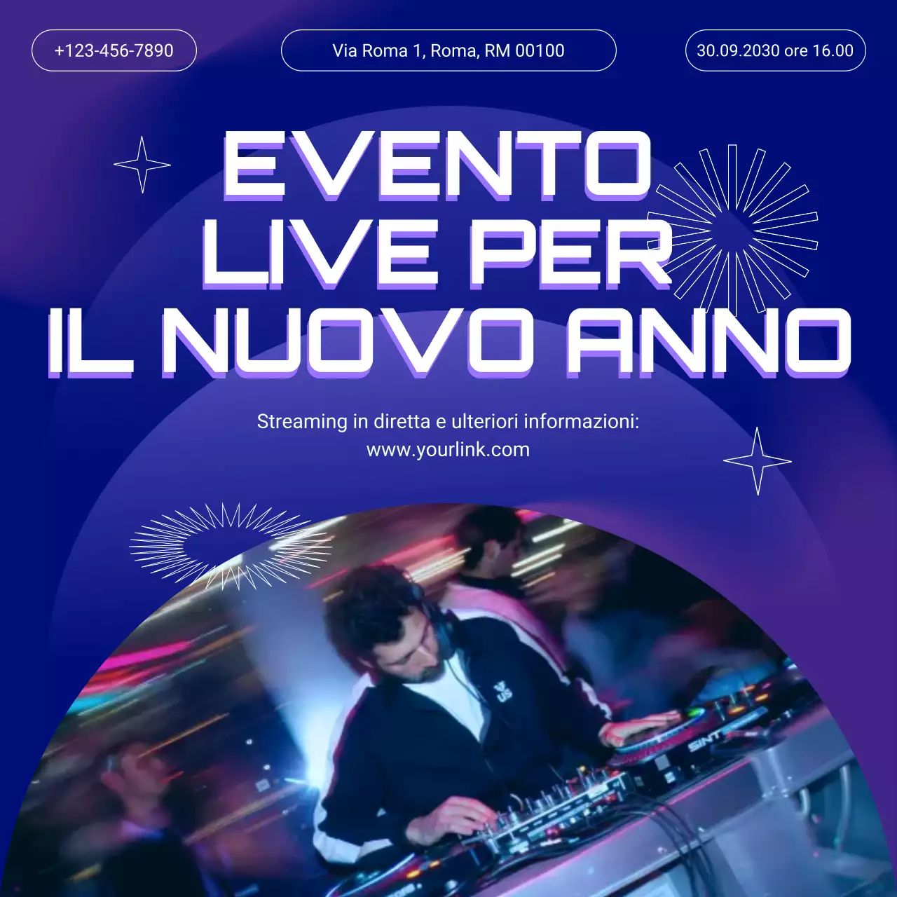 Annuncio dell'evento Purple Gradient per i social media di Capodanno