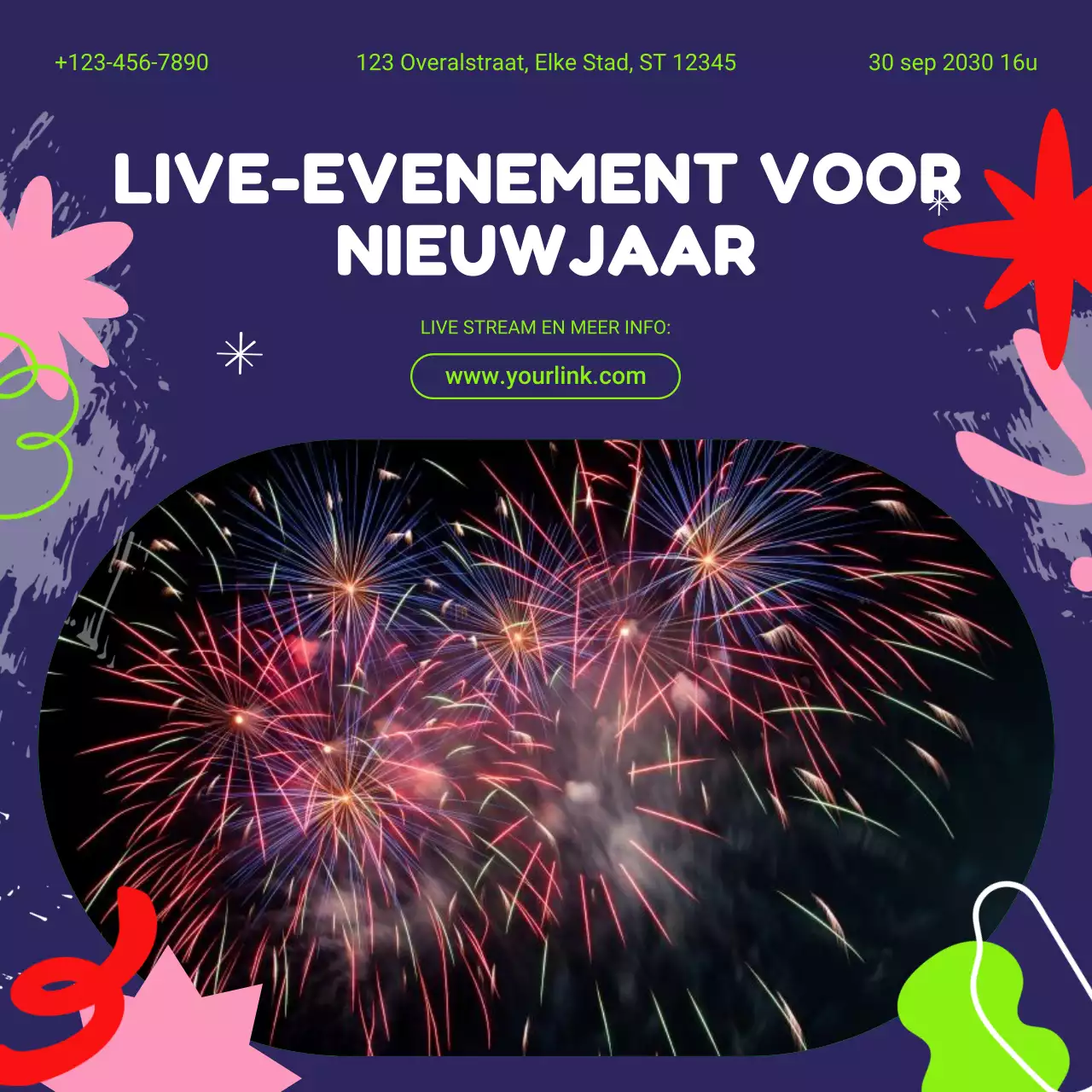 Blue Flat-evenementaankondiging voor sociale media voor het nieuwe jaar