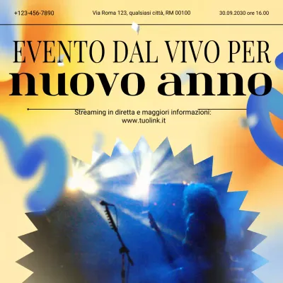 Annuncio dell'evento con gradiente giallo-blu per i social media di Capodanno