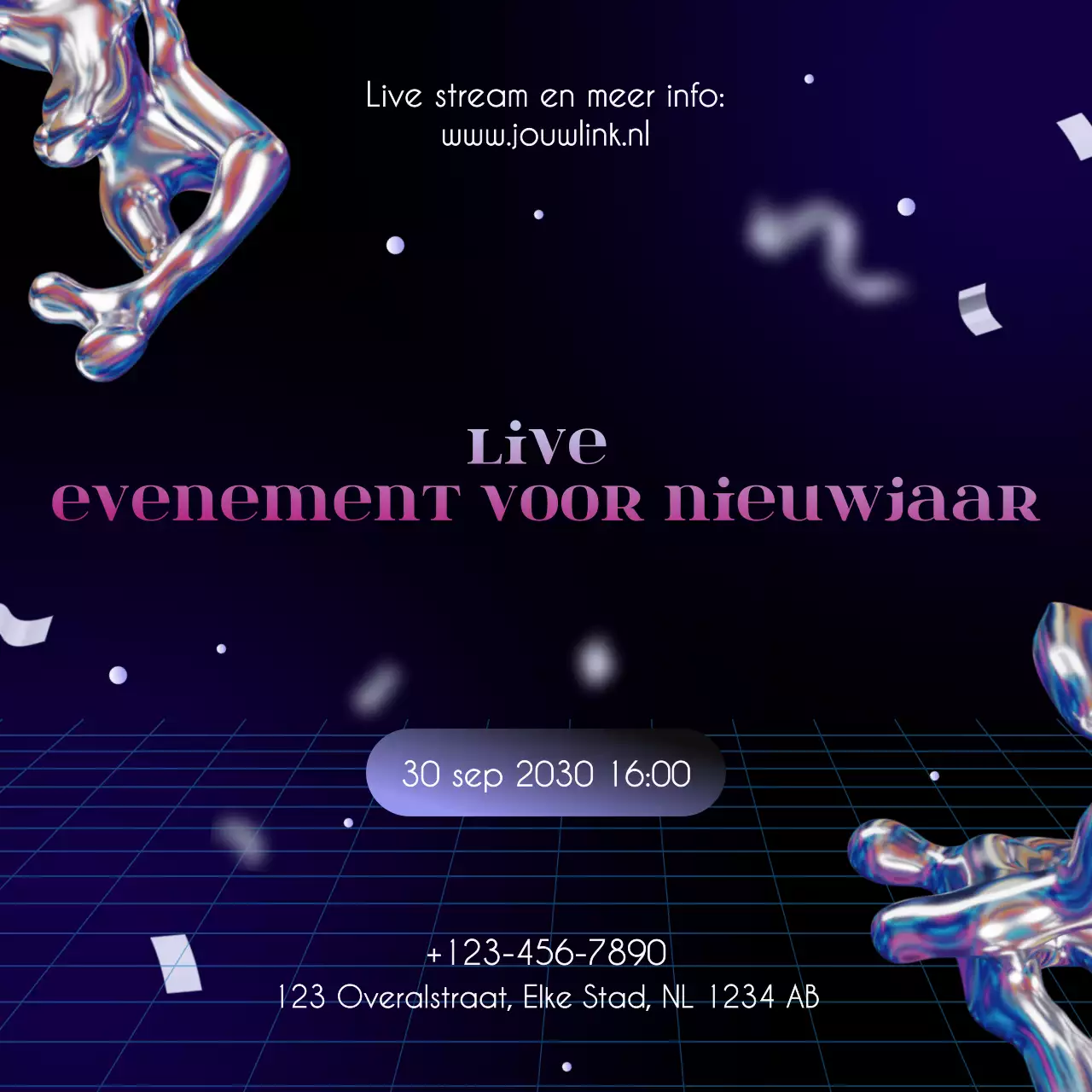 Silver Purple Abstract Event Aankondiging voor Nieuwjaar Social Media