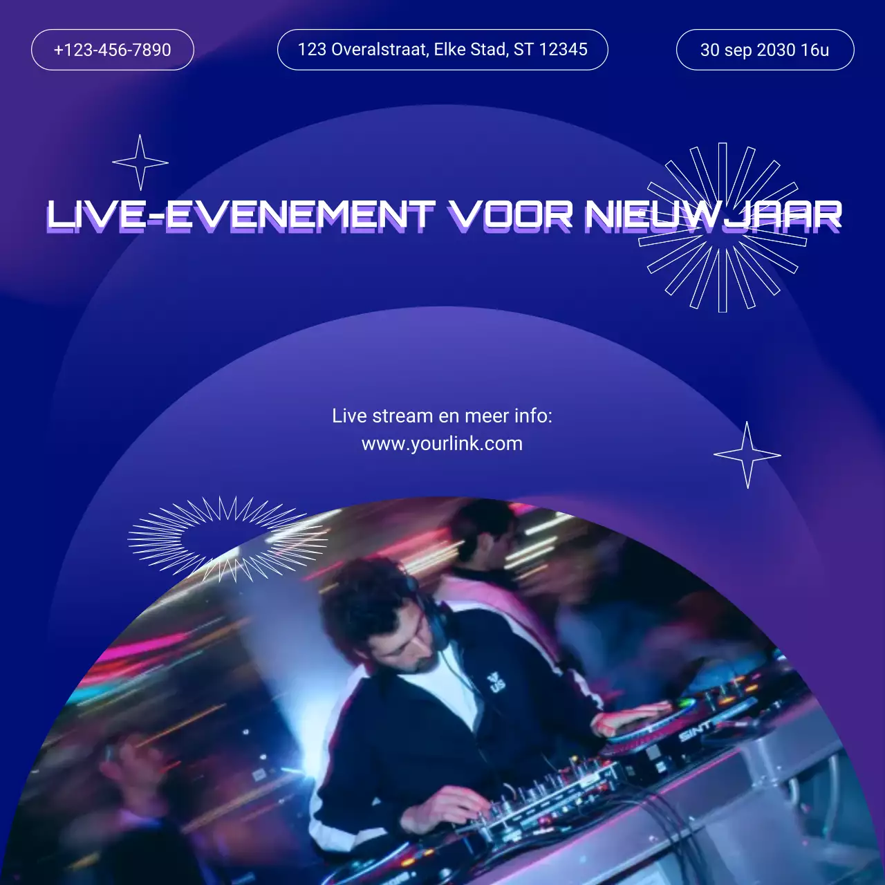 Aankondiging van Purple Gradient-evenement voor sociale media voor het nieuwe jaar