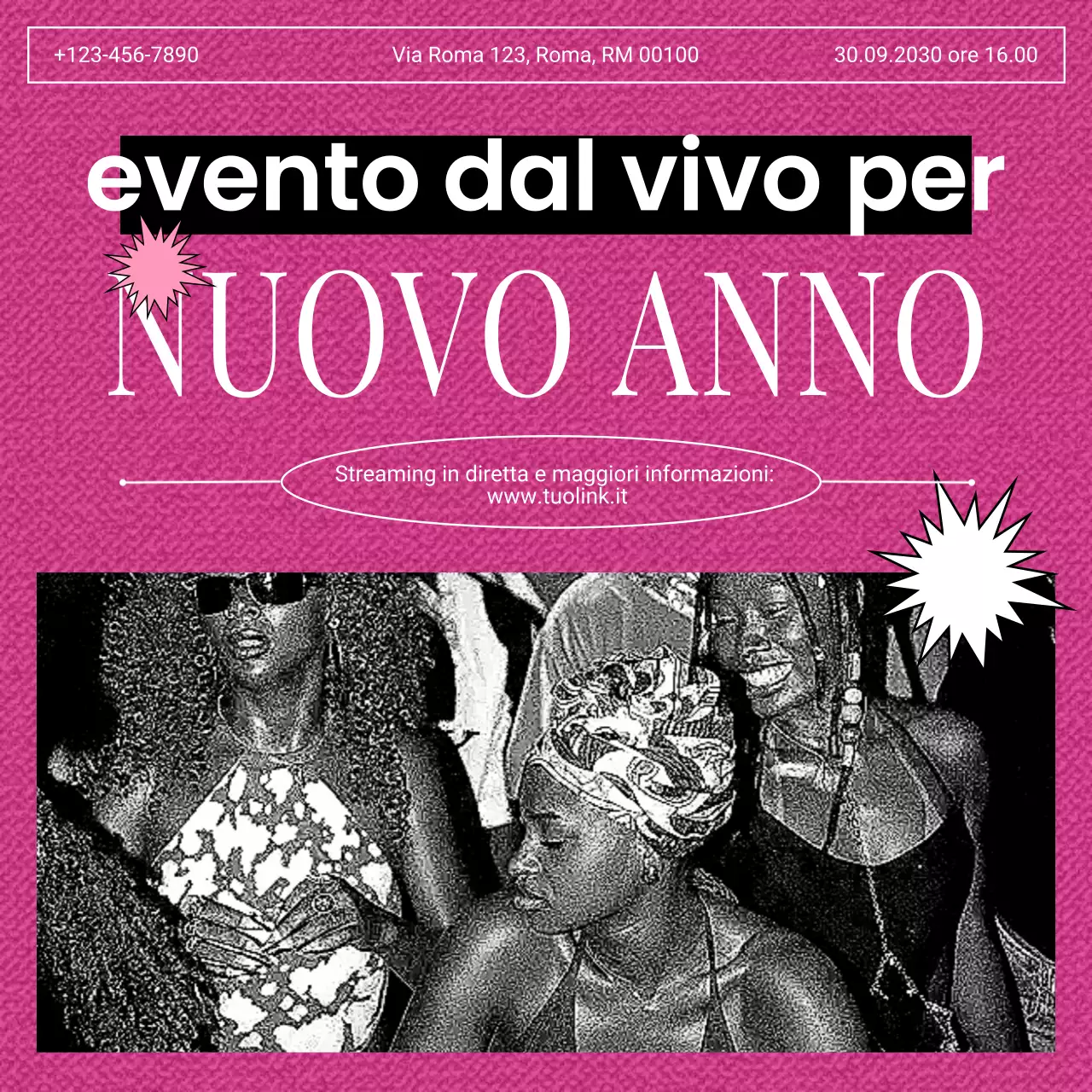 Annuncio dell'evento Pink Playful per i social media di Capodanno