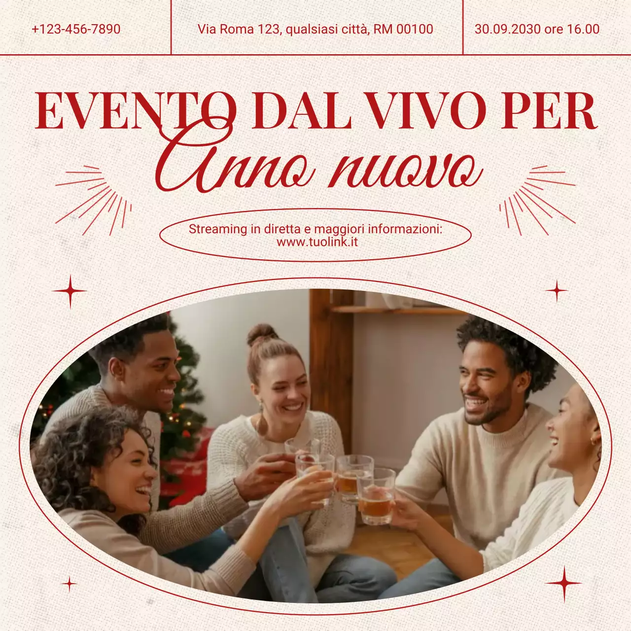 Annuncio dell'evento Red Beige Minimalism per i social media di Capodanno