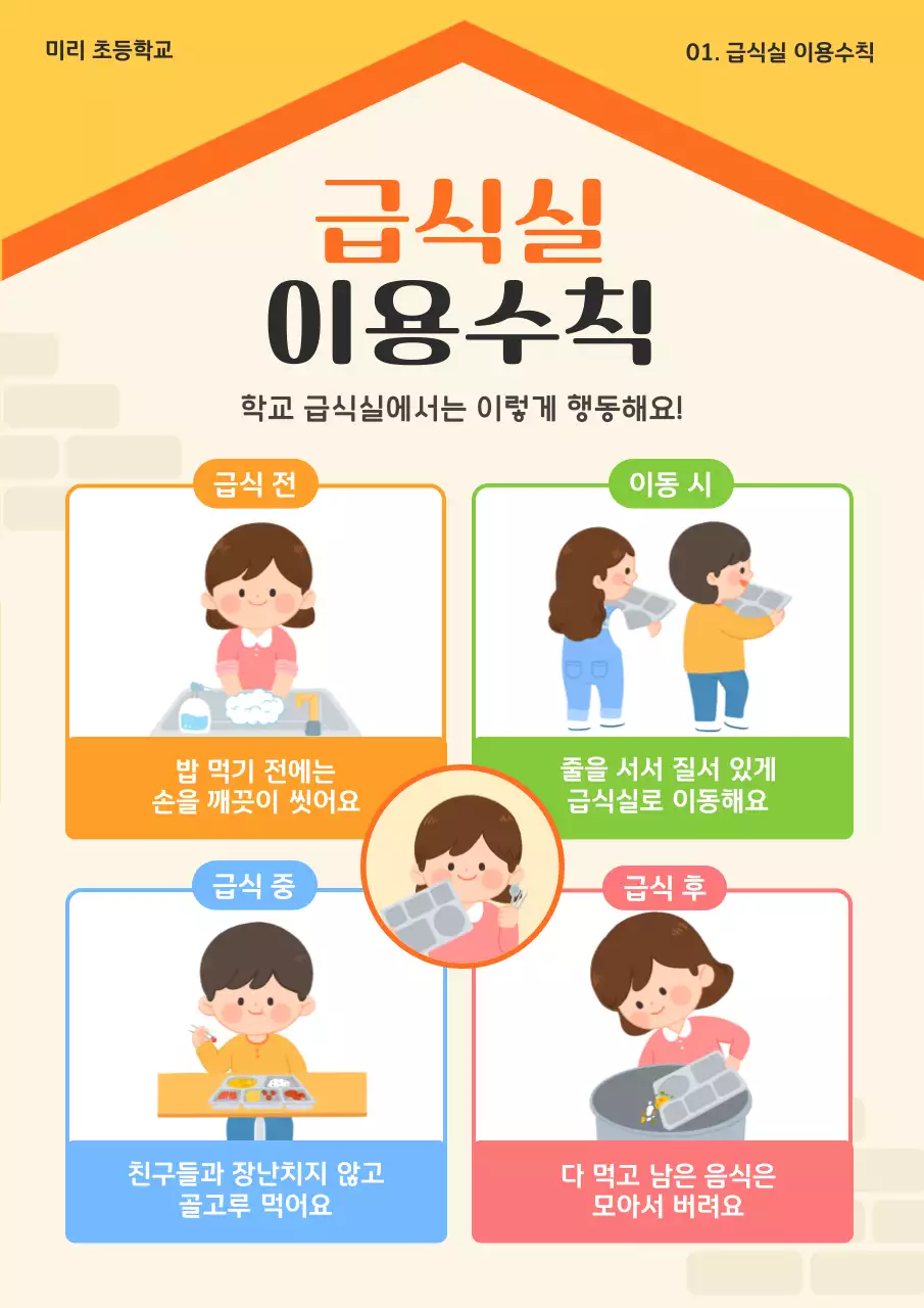 베이지 아기자기한 급식실 안전 지침