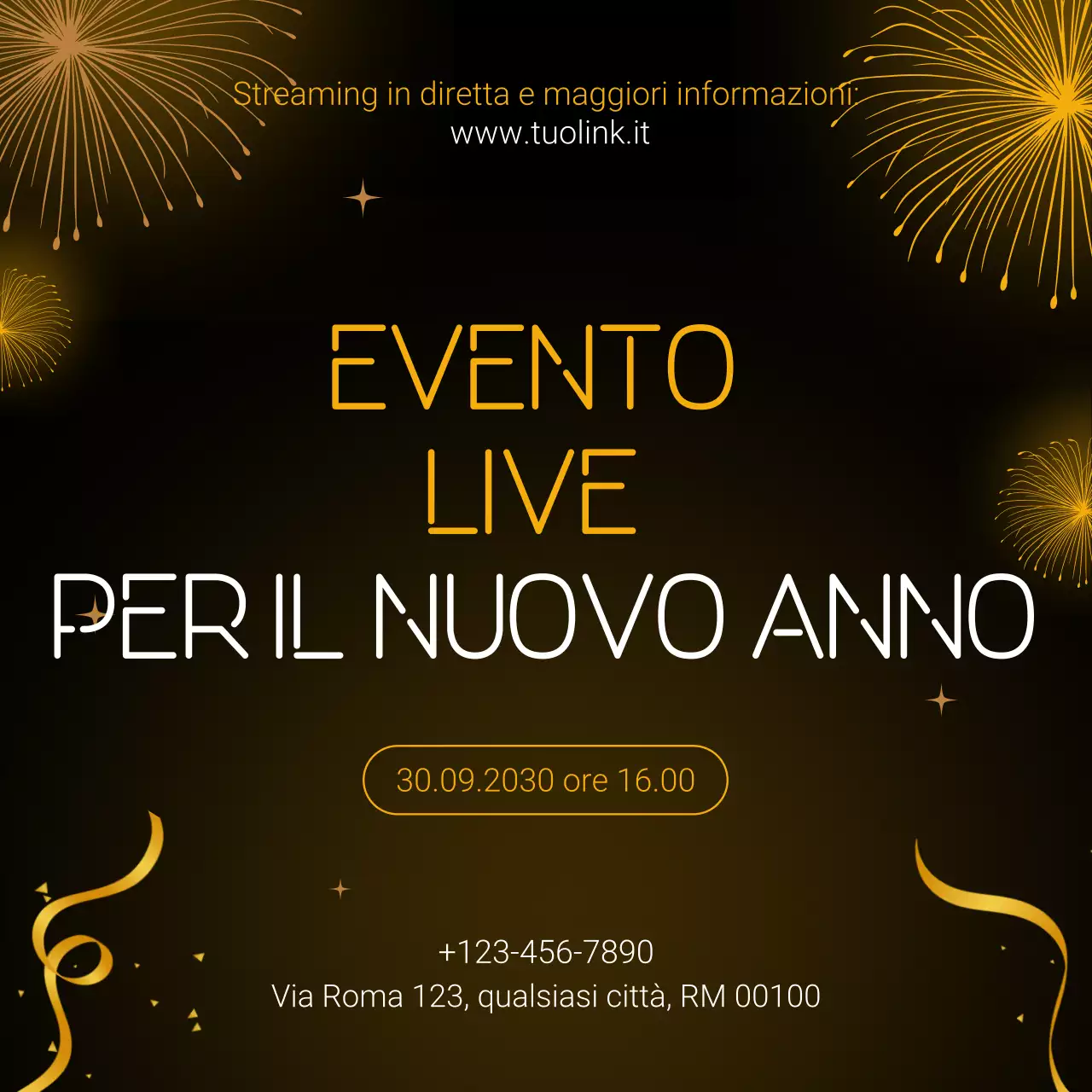Annuncio dell'evento Gold Black Gradient per i social media di Capodanno