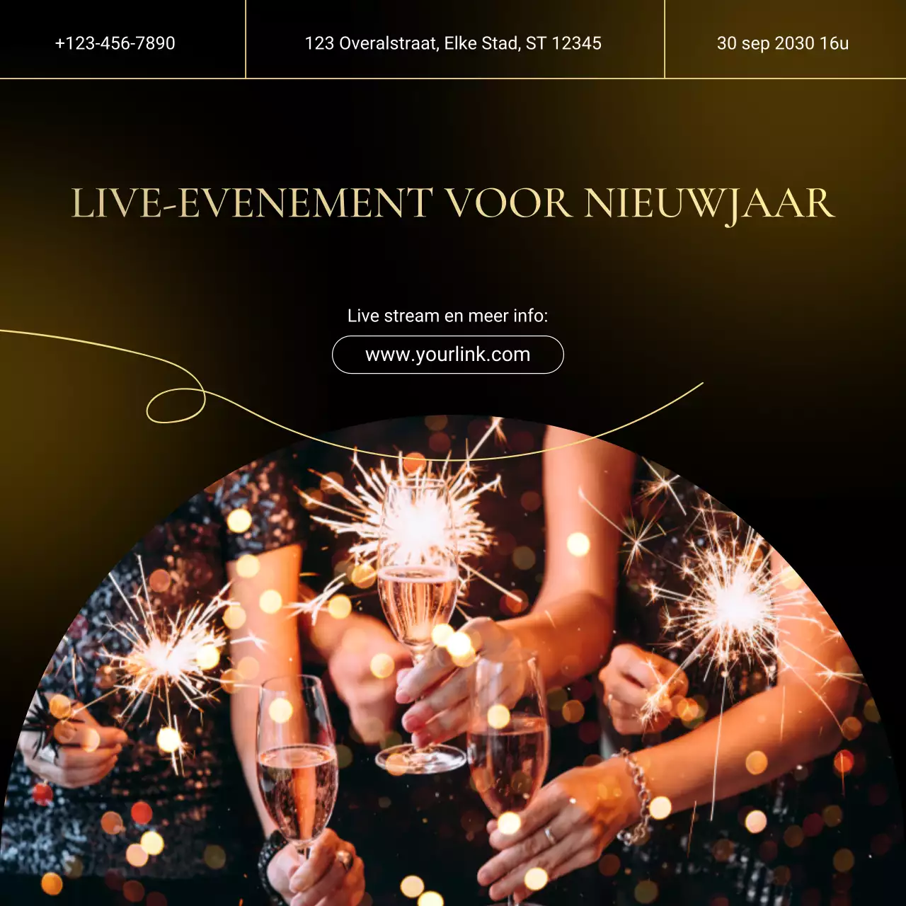 Aankondiging van Black Gold Gradient-evenement voor sociale media voor het nieuwe jaar