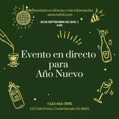 Anuncio de evento dibujado a mano con esmeraldas doradas para redes sociales de Año Nuevo