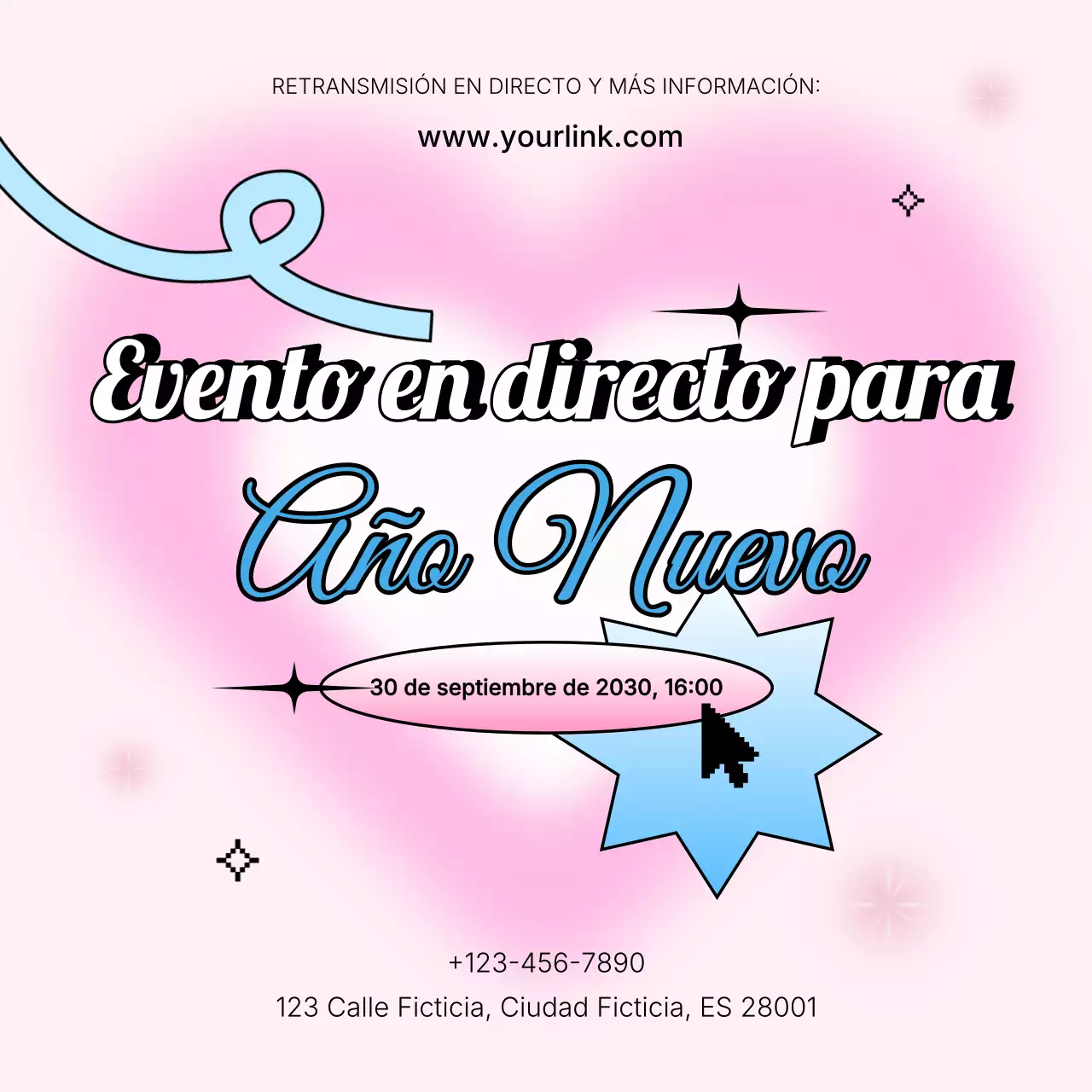 Anuncio del evento Y2K rosa y azul para redes sociales de Año Nuevo