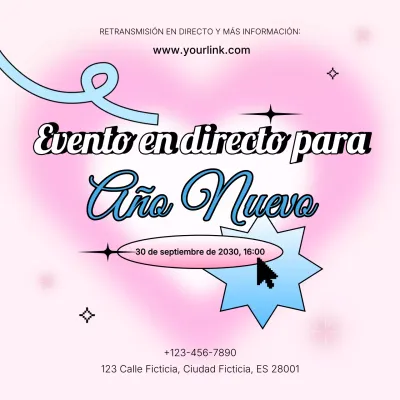 Anuncio del evento Y2K rosa y azul para redes sociales de Año Nuevo