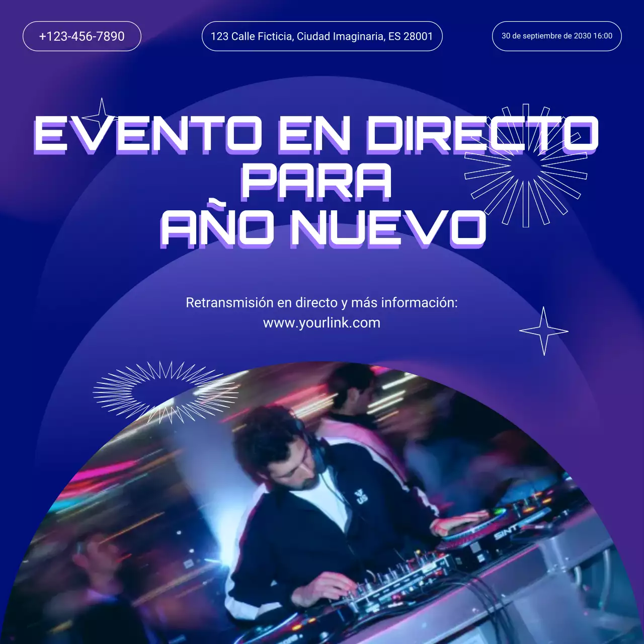 Anuncio del evento Purple Gradient para redes sociales de Año Nuevo