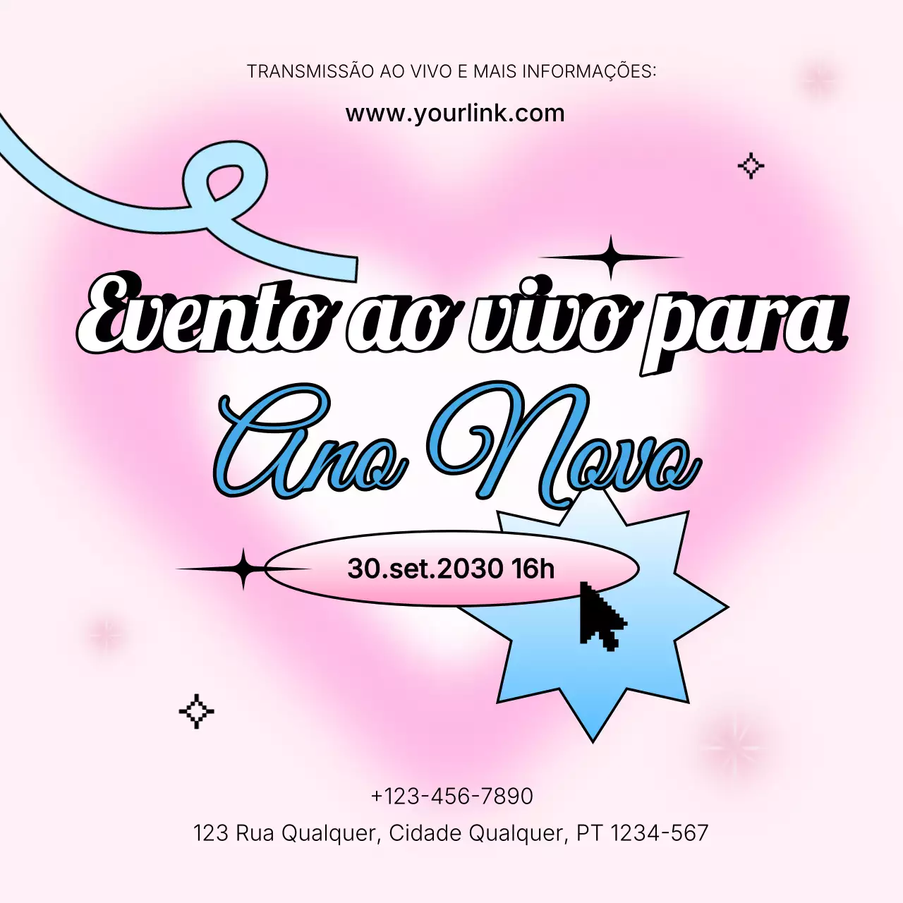 Anúncio do evento Rosa e Azul Y2K para as redes sociais no Ano Novo