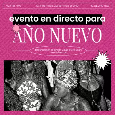 Anuncio de evento divertido en rosa para redes sociales de Año Nuevo