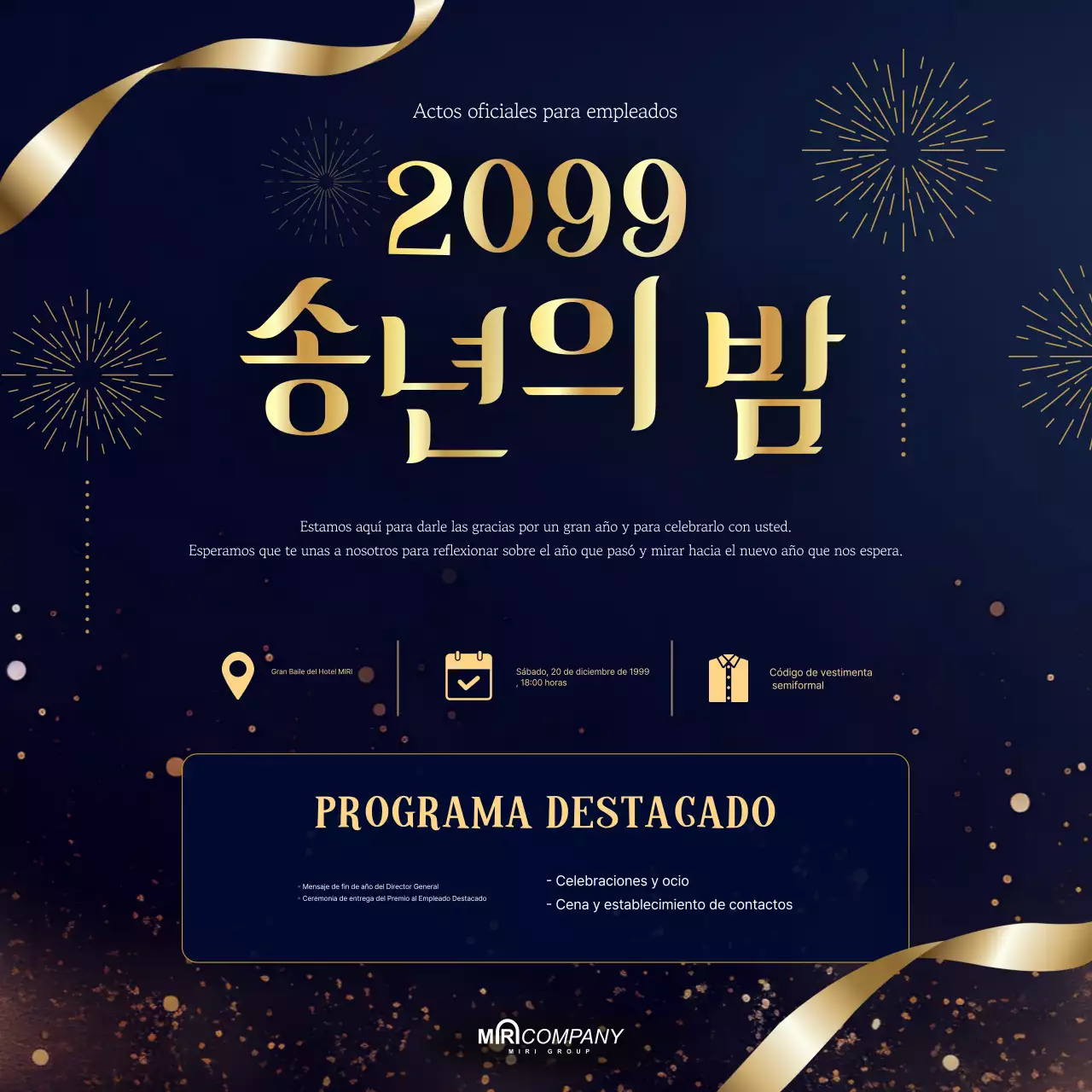 Evento de fin de año de lujo en azul marino