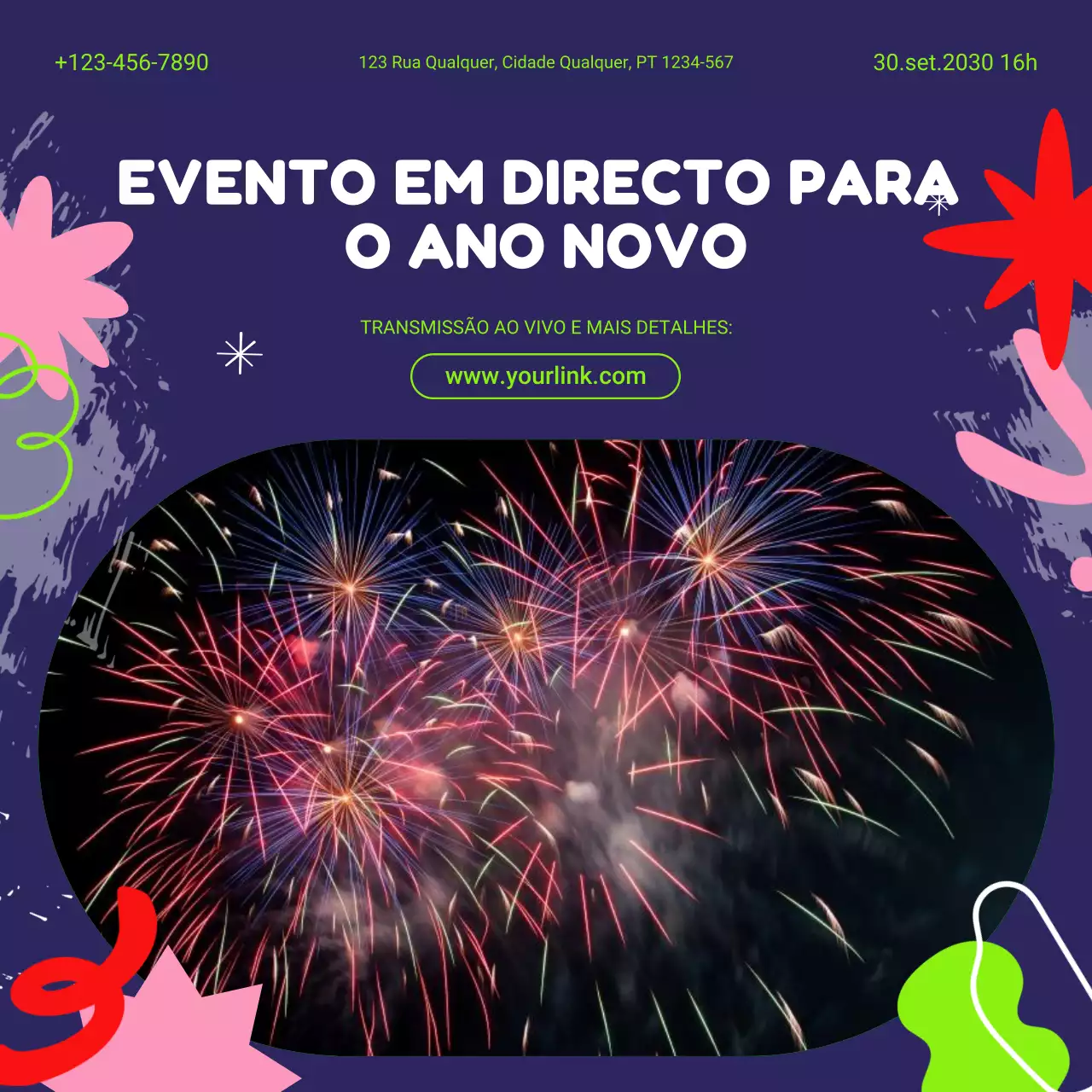 Anúncio do evento Blue Flat para o Ano Novo nas redes sociais
