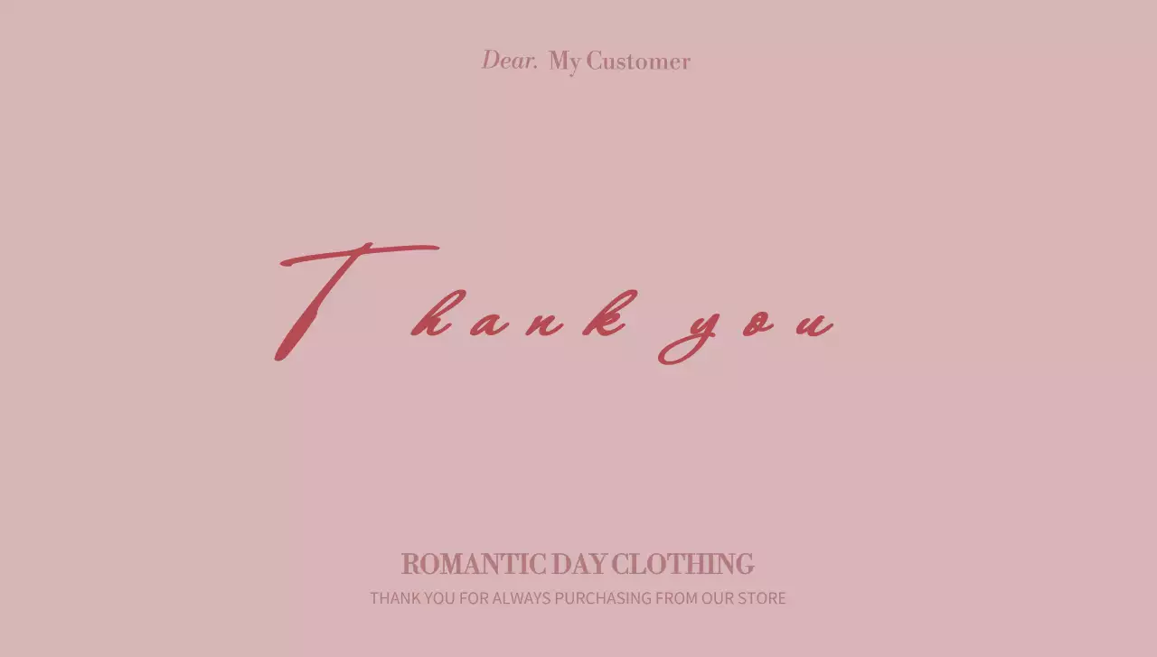 분홍색의 흘려쓴 필기체가 포인트인 쇼핑몰의 고객 감사 카드 디자