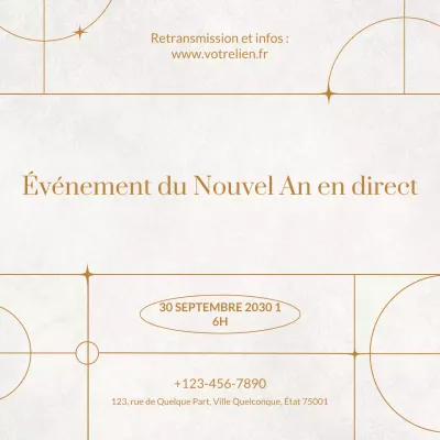 Annonce d'un événement Art déco beige et or pour le Nouvel An sur les réseaux sociaux