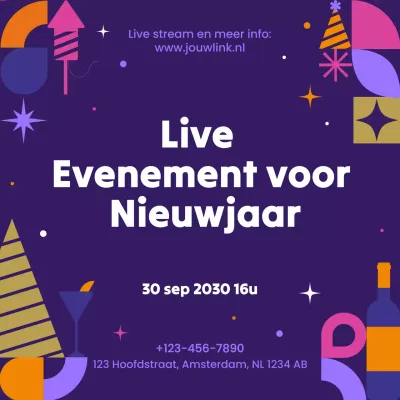 Aankondiging van een paars geometrisch evenement voor het nieuwe jaar op sociale media