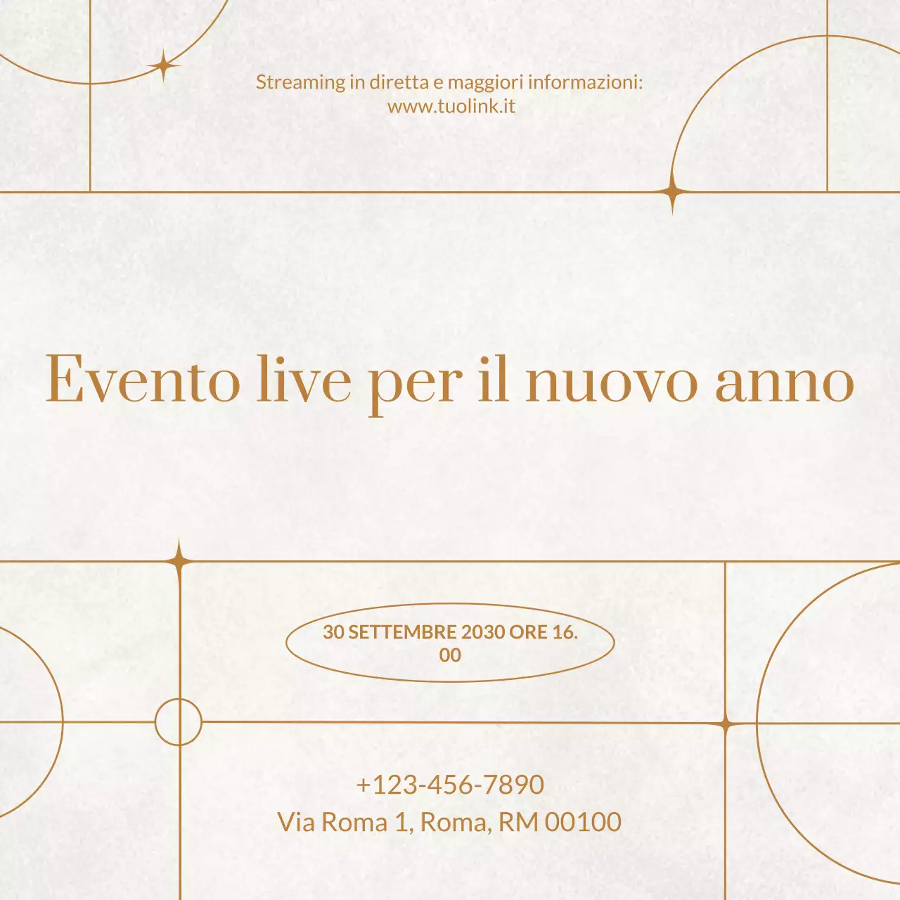 Annuncio dell'evento Art Déco Beige Oro per i social media di Capodanno