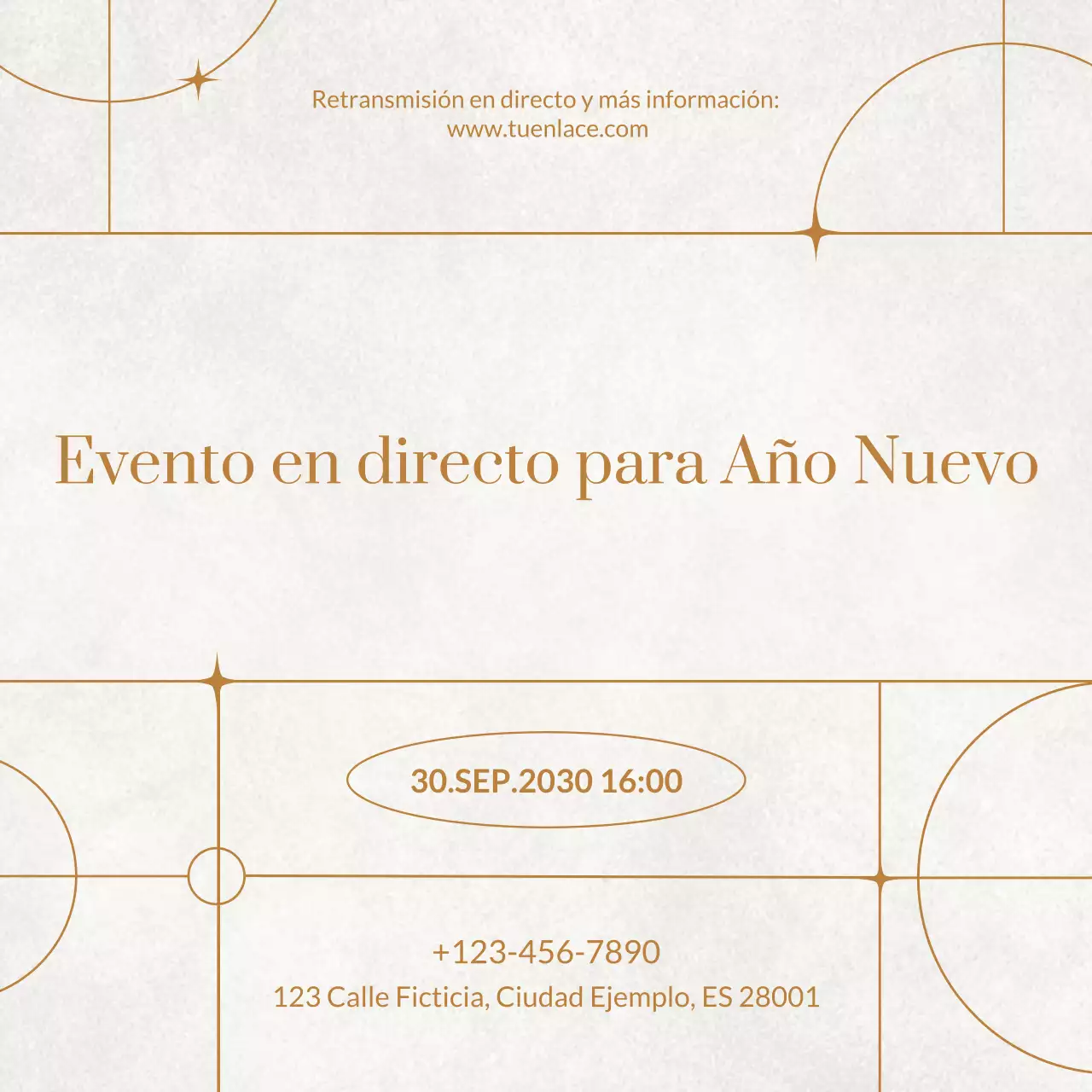 Anuncio de evento Art Déco color beige dorado para redes sociales de Año Nuevo
