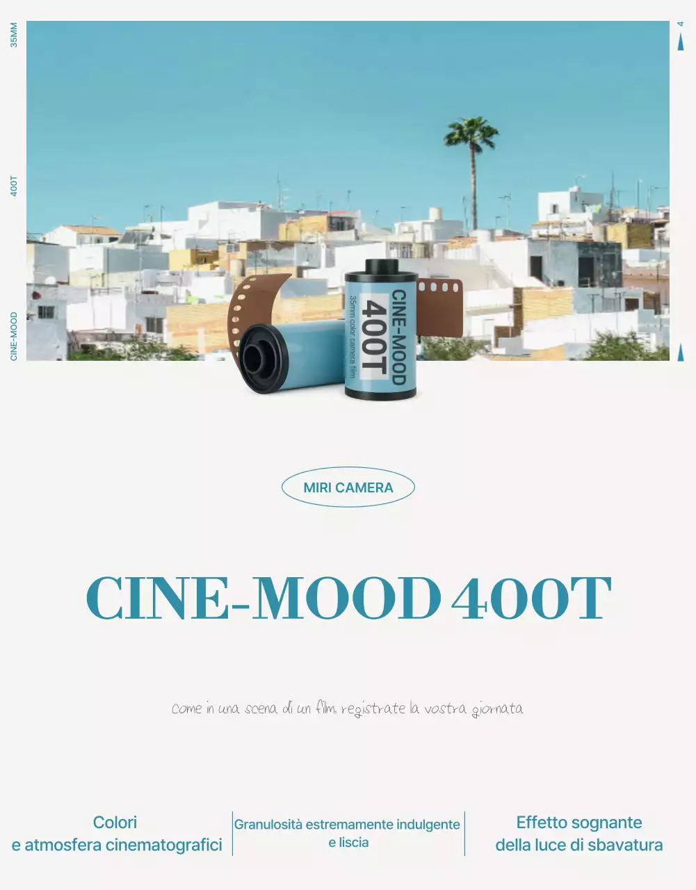 Pubblicità di pellicola per macchina fotografica vintage color azzurro cielo