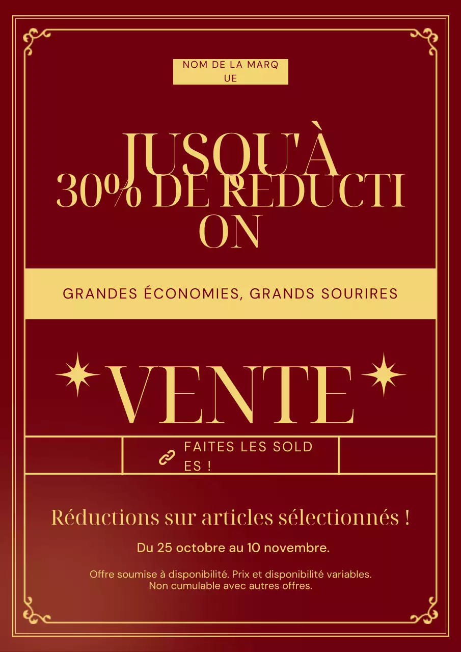 Affiche promotionnelle minimaliste Art déco marron et or pour le Nouvel An