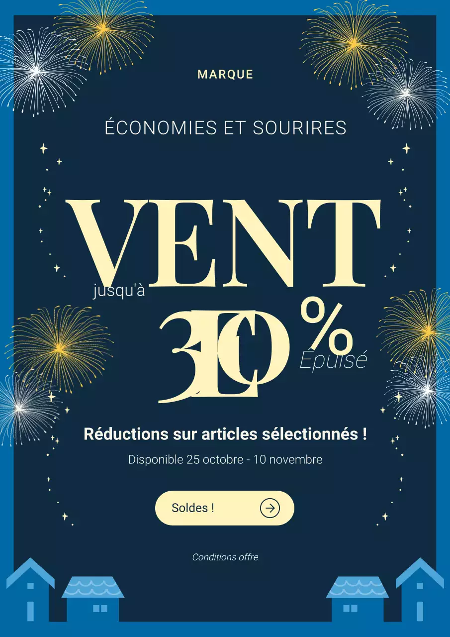 Affiche promotionnelle bleue simple et illustrative pour le Nouvel An