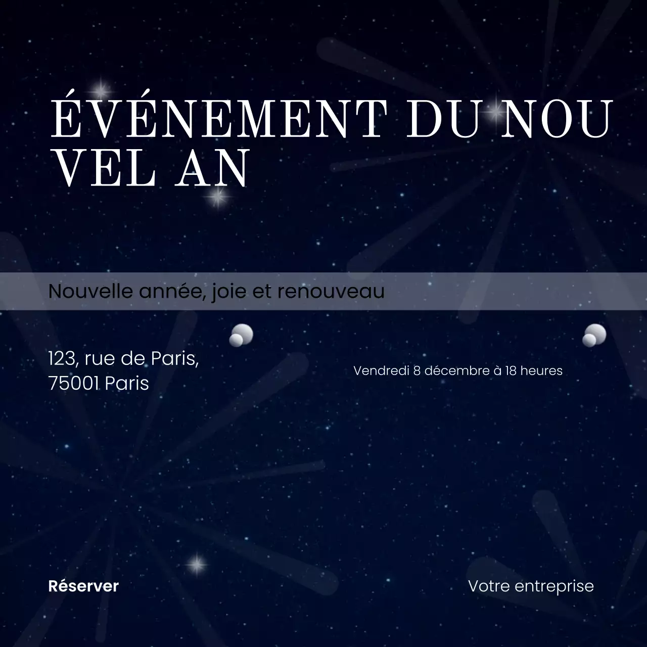 Événement minimaliste bleu et blanc du Nouvel An sur les réseaux sociaux