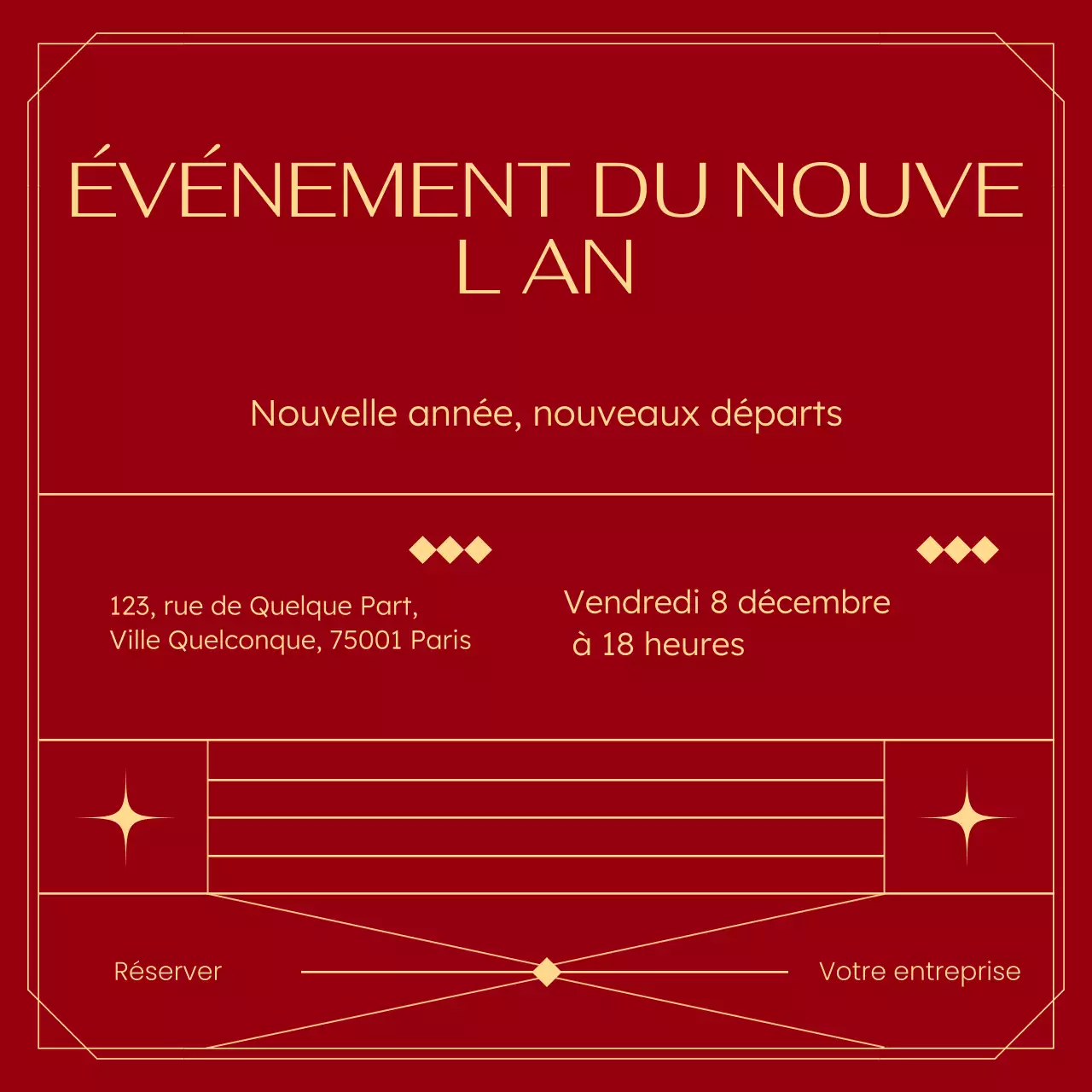 Événement Art Déco rouge et or du Nouvel An sur les réseaux sociaux