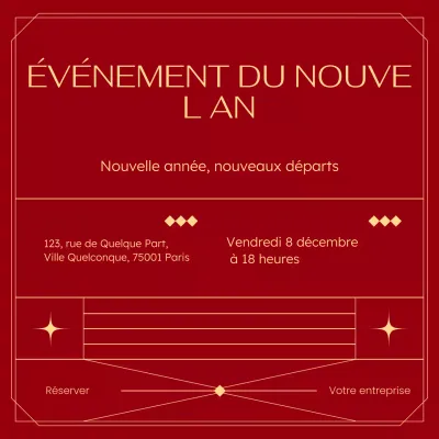 Événement Art Déco rouge et or du Nouvel An sur les réseaux sociaux