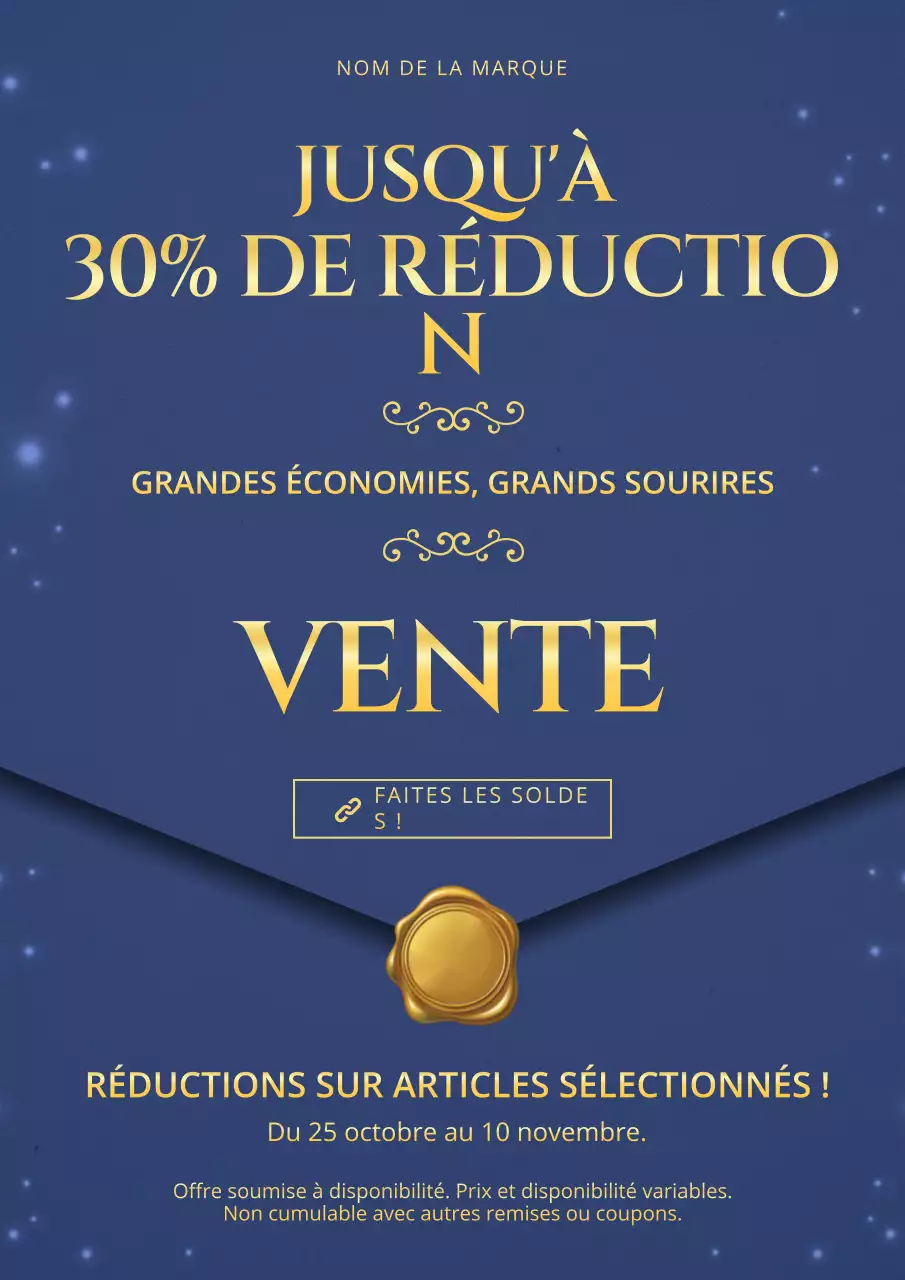 Affiche promotionnelle du Nouvel An moderne et minimaliste bleue et or