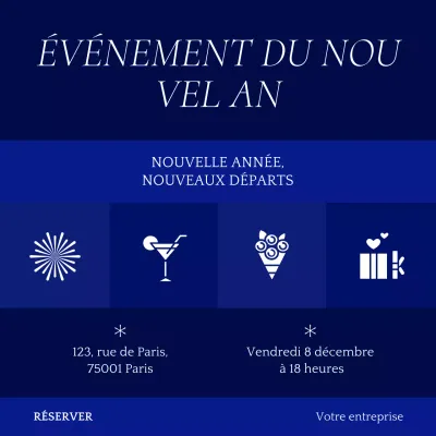 Illustration minimaliste bleue et blanche pour un événement du Nouvel An sur les réseaux sociaux (carré)