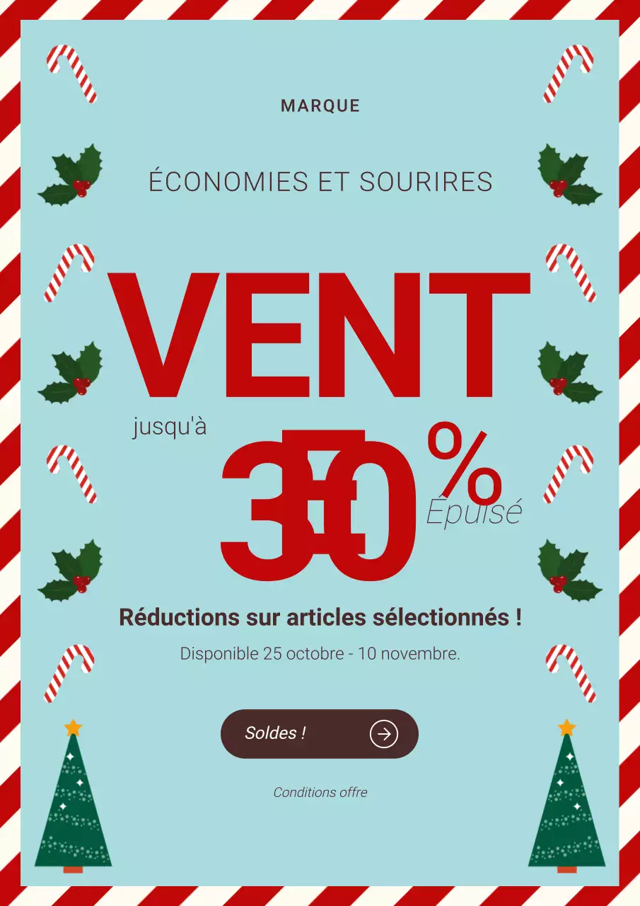 Affiche promotionnelle de Noël illustrée rouge et crème