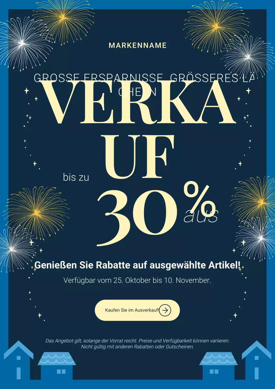 Blaues, schlichtes, illustratives Neujahrs-Werbeplakat