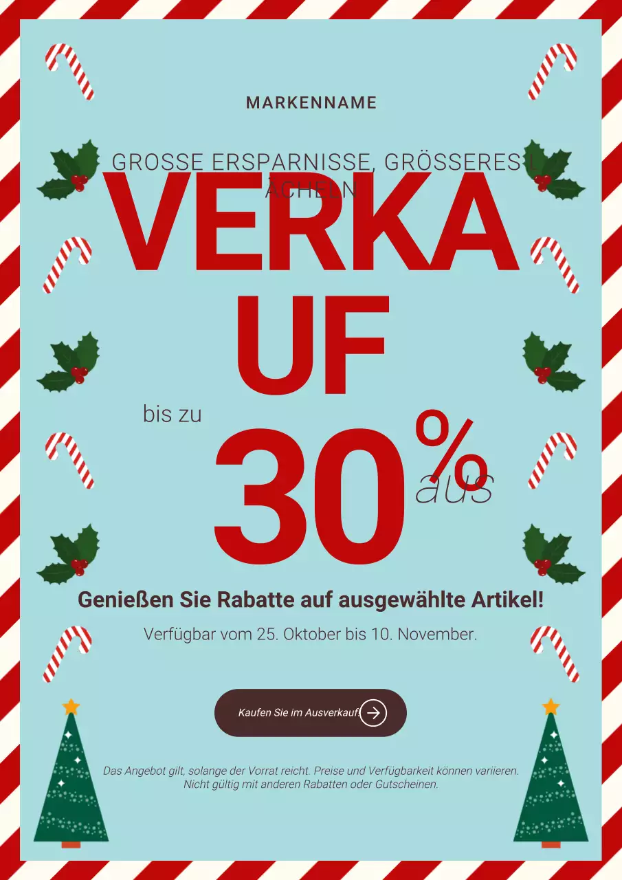 Illustratives Weihnachtsplakat in Rot und Creme