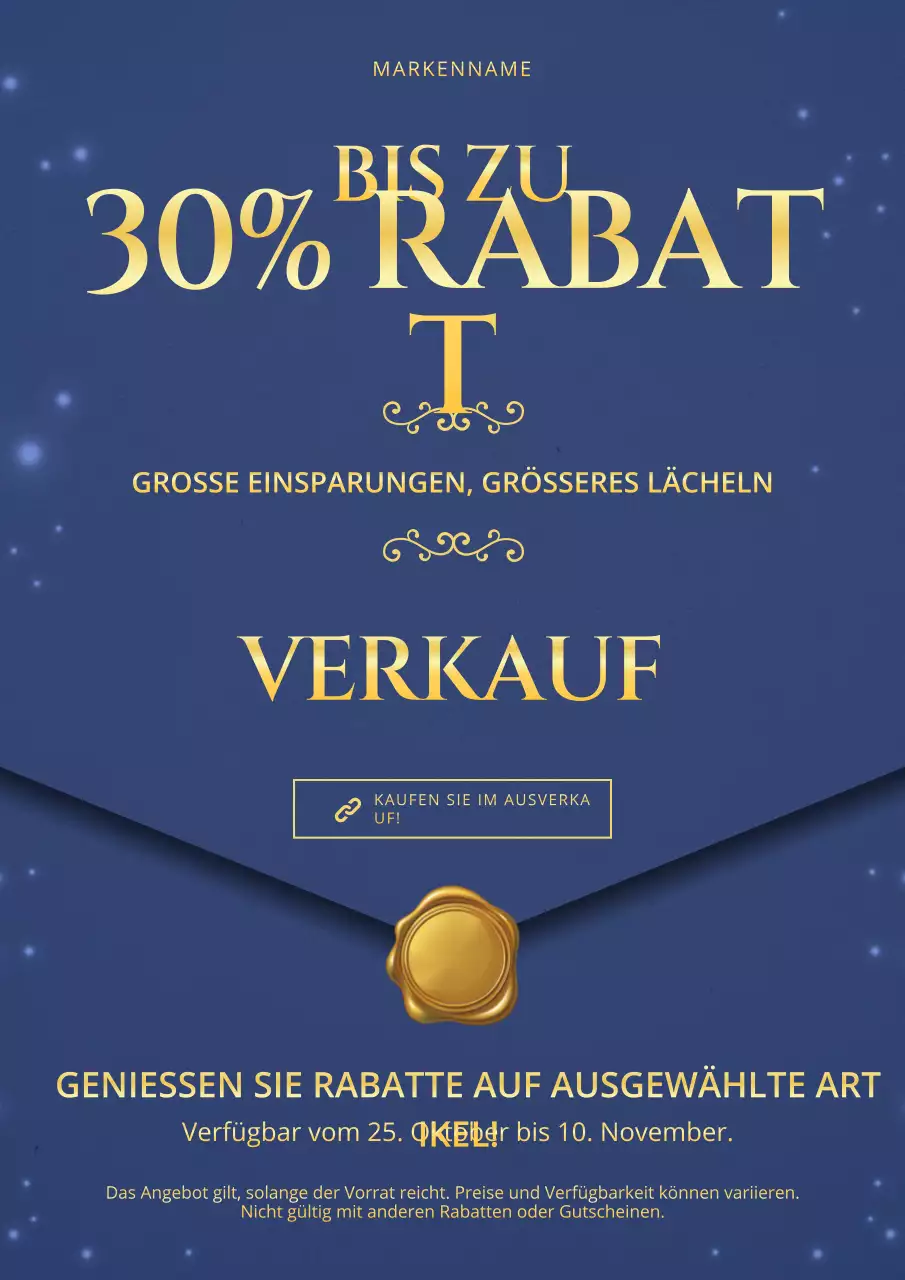 Modernes minimalistisches Neujahrsplakat in Blau und Gold