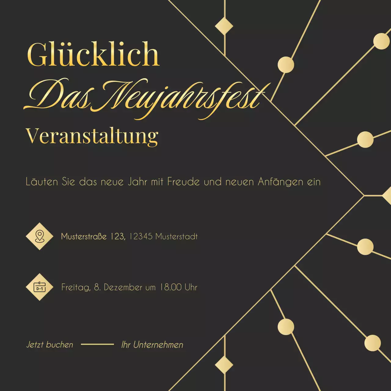 Goldener und grüner Art-Deco-Minimalismus-Neujahrs-Event-Social-Media-Platz