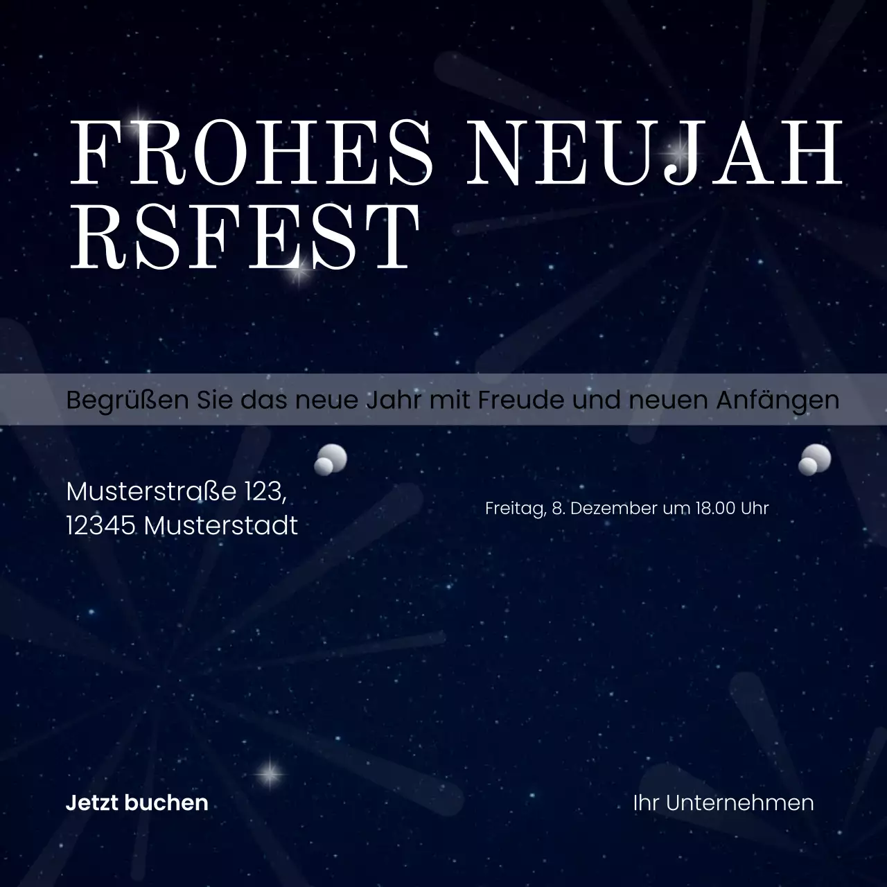 Blau-weißer minimalistischer Social-Media-Platz für Neujahrsveranstaltungen