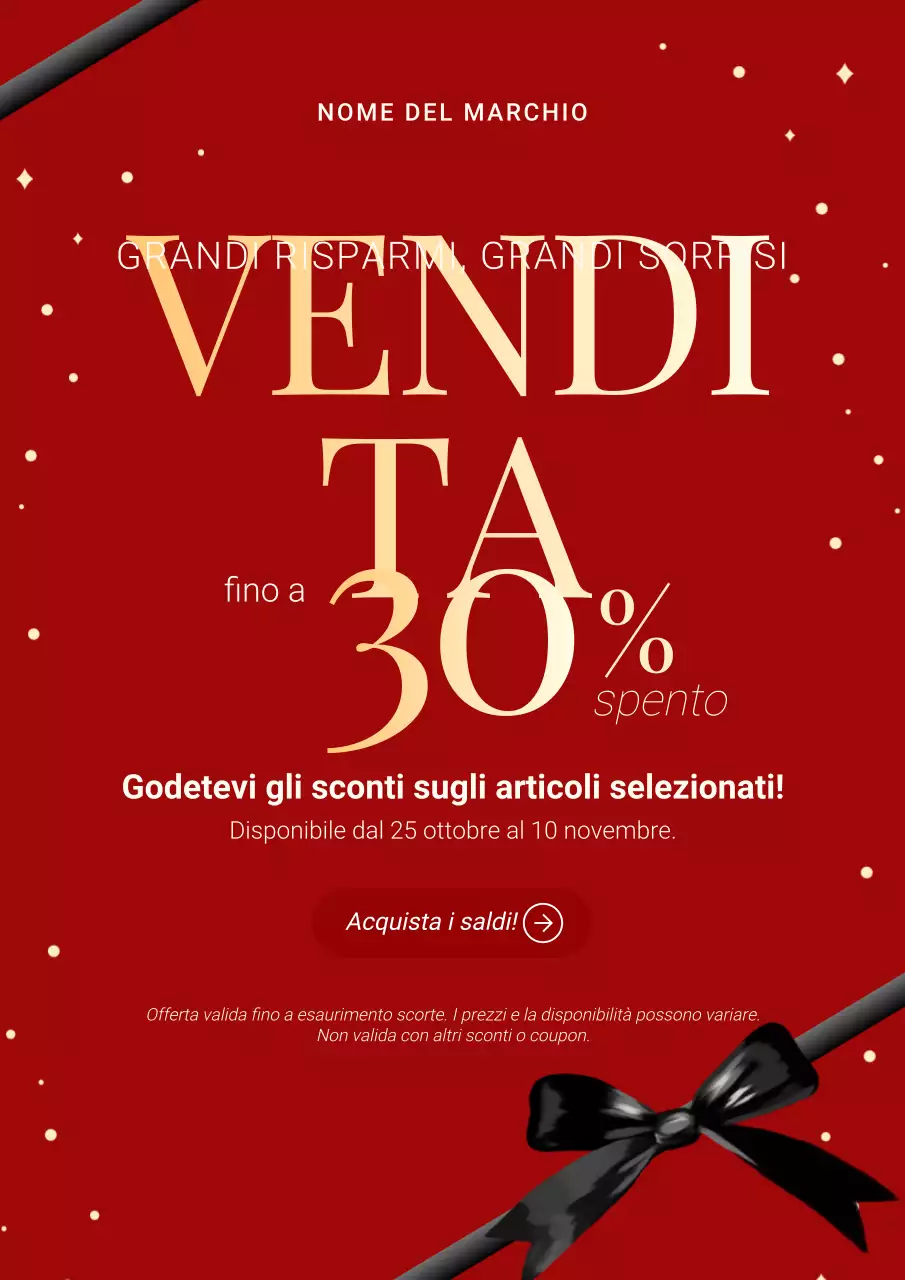 Poster promozionale natalizio moderno e minimalista rosso e oro