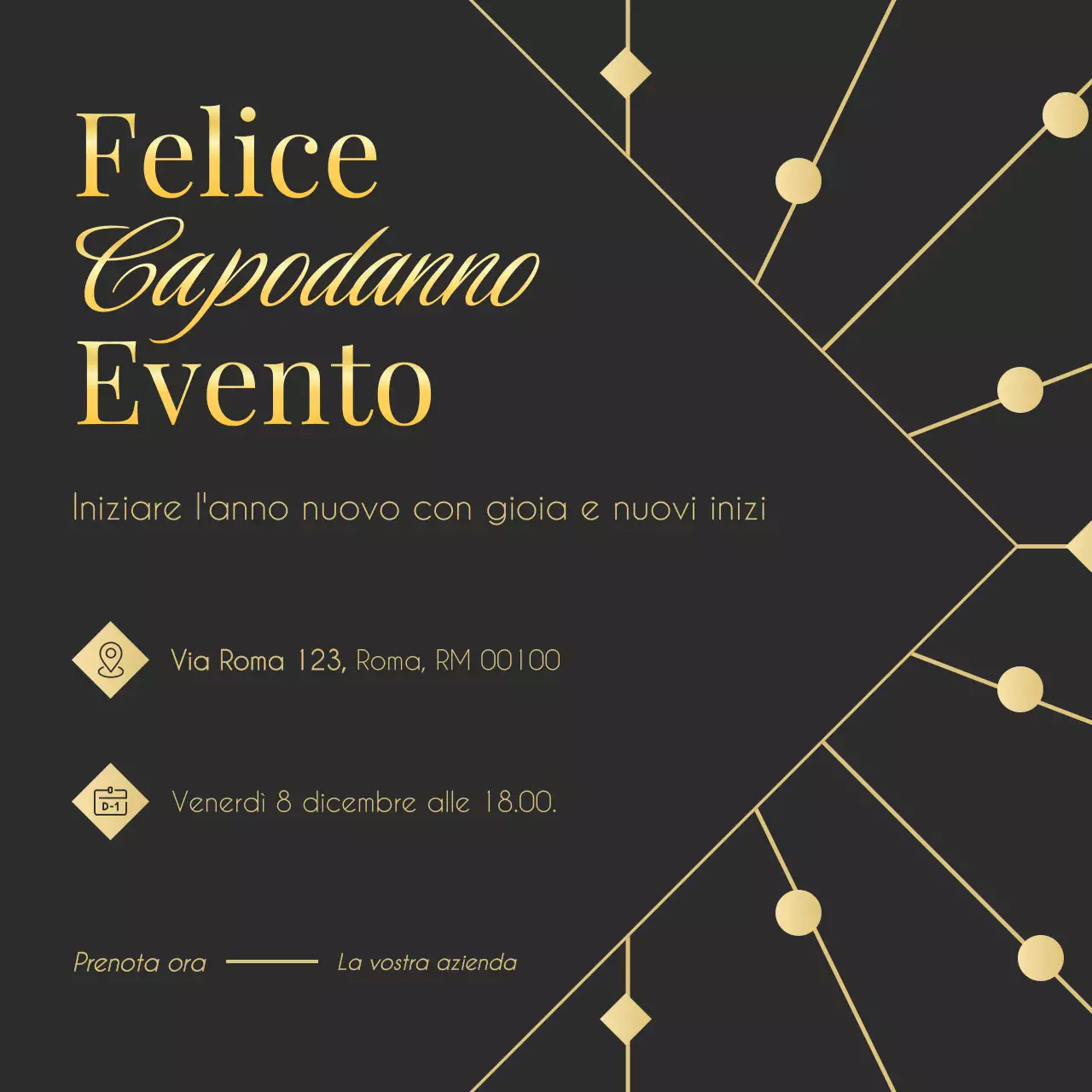 Evento di Capodanno minimalista Art Déco in oro e verde Social Media Square