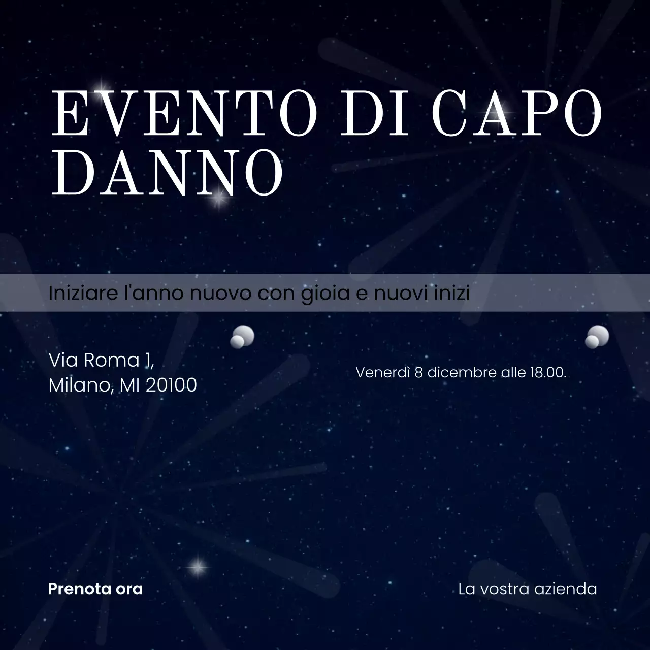 Evento di Capodanno minimalista blu e bianco sui social media
