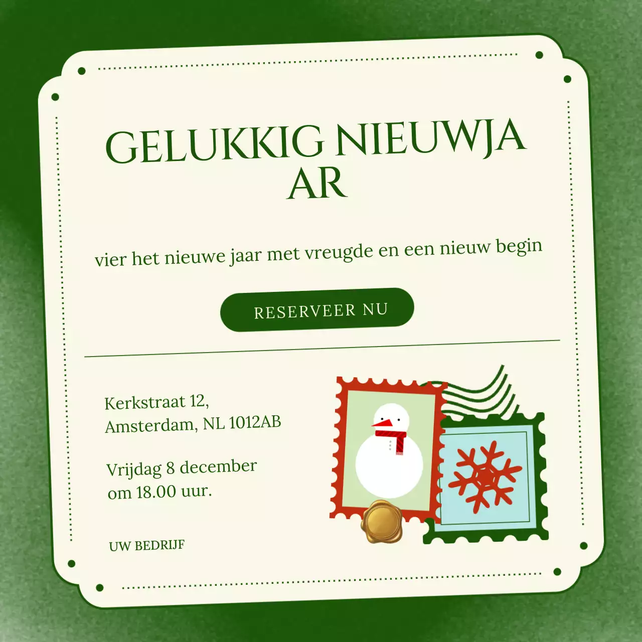 Groen en crèmekleurig minimalistisch illustratief nieuwjaarsevenement Social Media Square