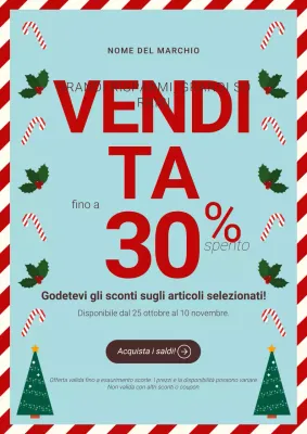 Manifesto promozionale natalizio illustrativo rosso e crema