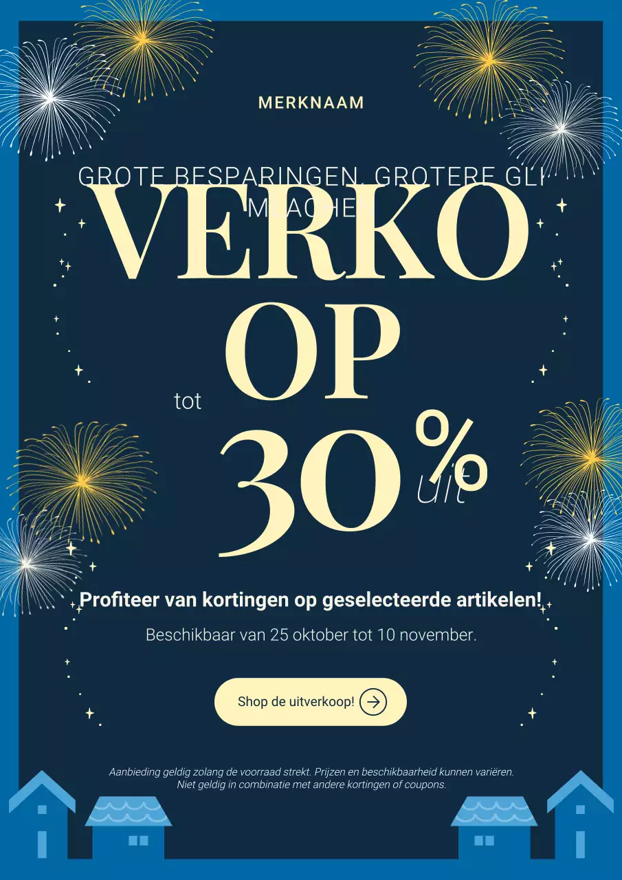 Blauwe eenvoudige illustratieve nieuwjaarspromotieposter