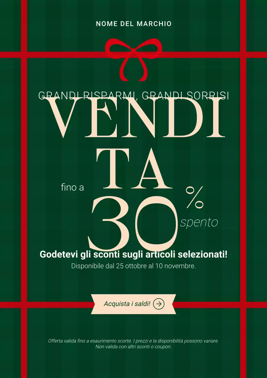Manifesto promozionale natalizio minimalista moderno verde e rosso