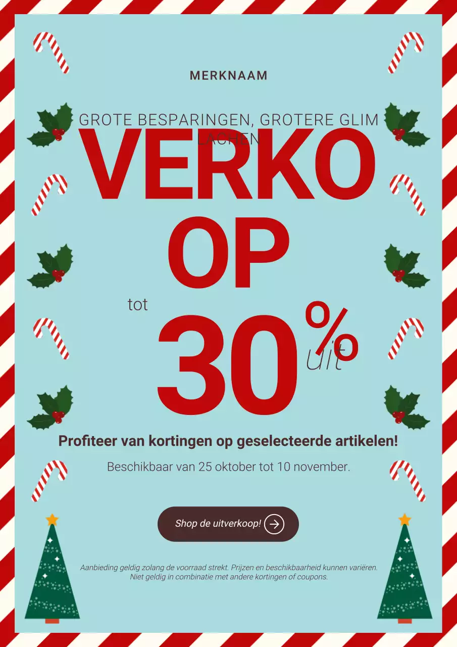 Illustratieve kerstpromotieposter in rood en crème