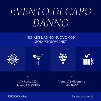Evento di Capodanno illustrativo minimalista blu e bianco sui social media