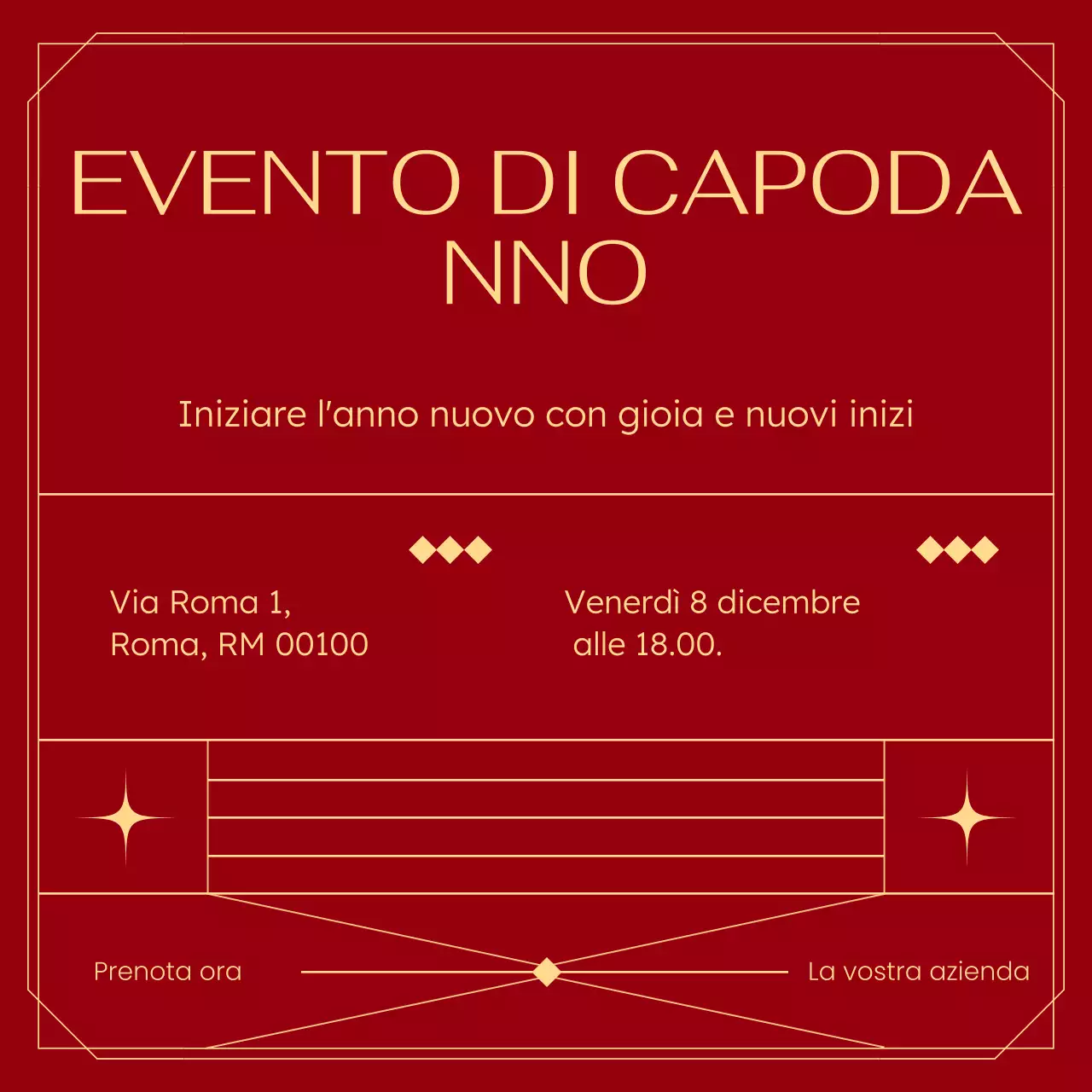 Piazza dei social media per l'evento di Capodanno in stile Art Déco rosso e oro