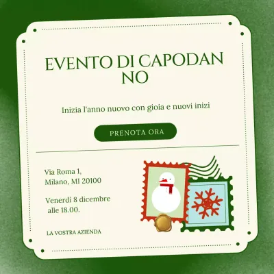 Evento di Capodanno illustrativo minimalista verde e crema Social Media Square