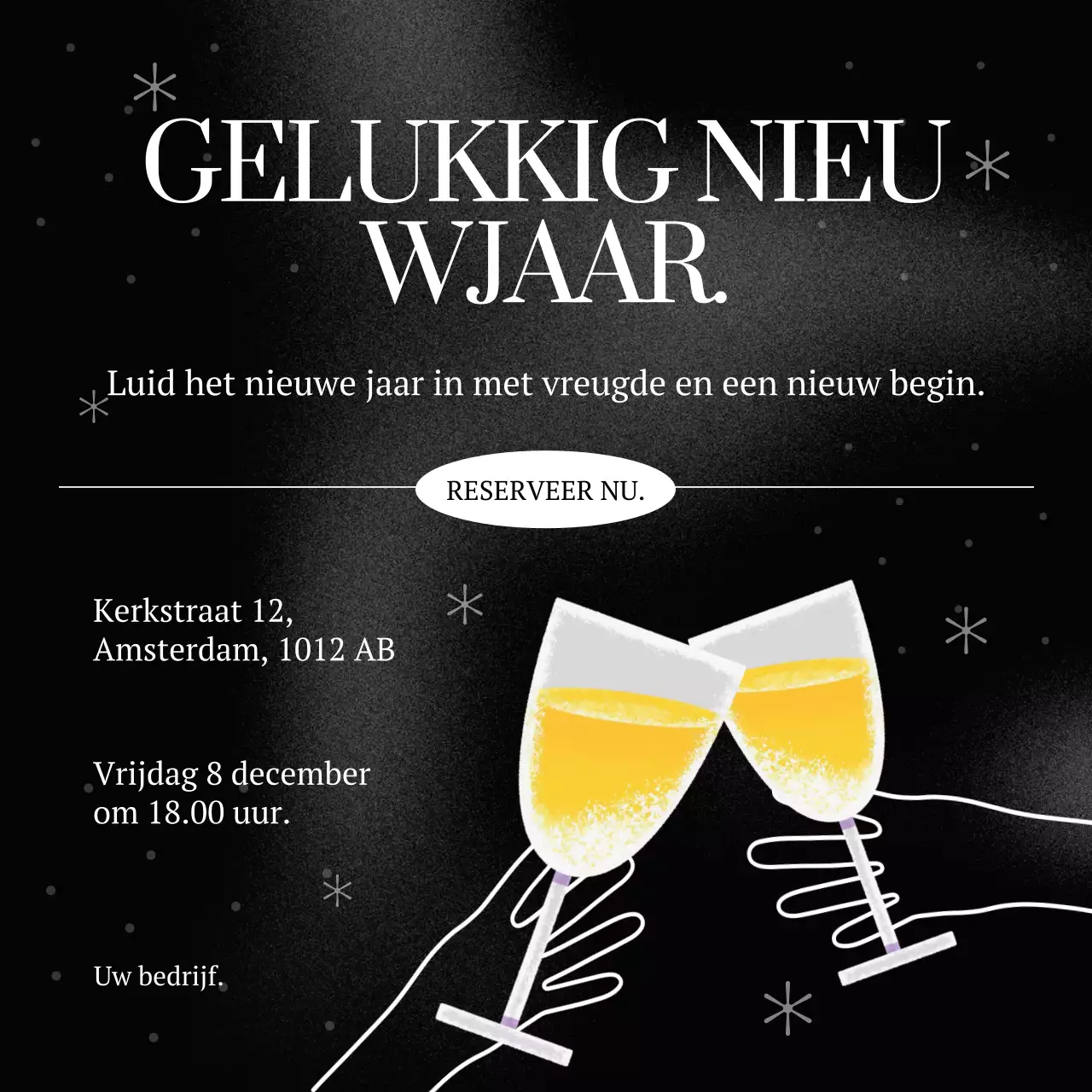 Zwart-wit eenvoudig illustratief nieuwjaarsevenement Social Media Square